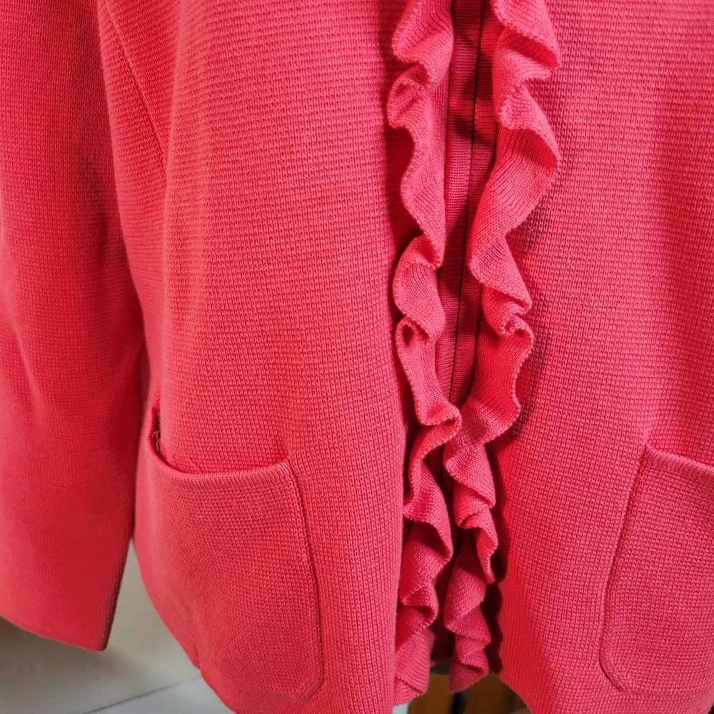 Womans Talbots Zip Front Cardigan Ruffles Cotton/Rayon Front Pockets Size XLP - Picture 3 of 9